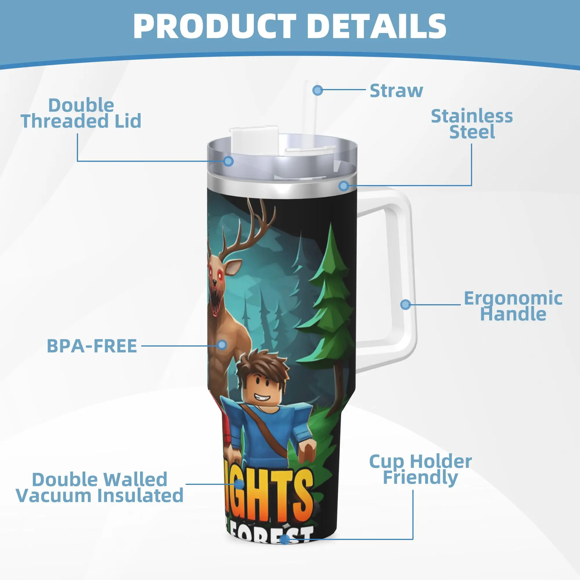 99 ليالًا في الغابة ملصق كوب من الفولاذ المقاوم للصدأ أكواب سيارة الشاطئ 40 أونصة كوب حراري للحفاظ على الحرارة زجاجة شاي للمشروبات الباردة