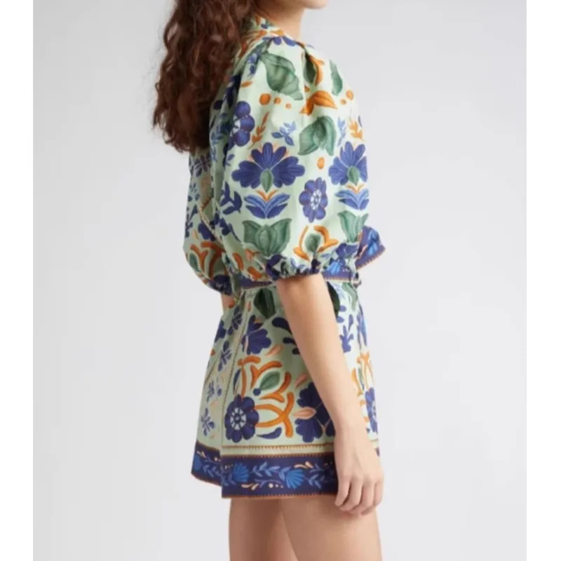 بدلة قفز عصرية لصيف 2025 بدلة لعب نسائية جديدة أنيقة بوهيمية عالية الشارع مطبوعة بحزام واحد الصدر ملابس الشارع الشهير