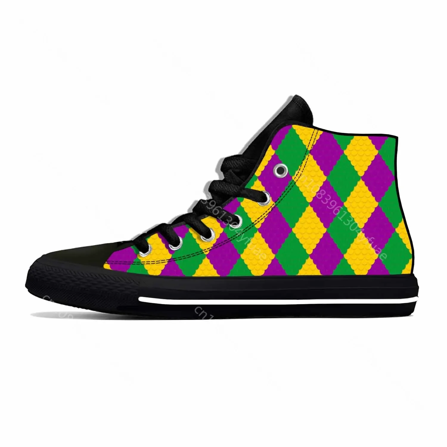 Mardi Gras Carnival Mask Feathers Beads Diamond Casual Cloth Shoes High Top Comfortable Breathable 3D Print Men Women Sneakers