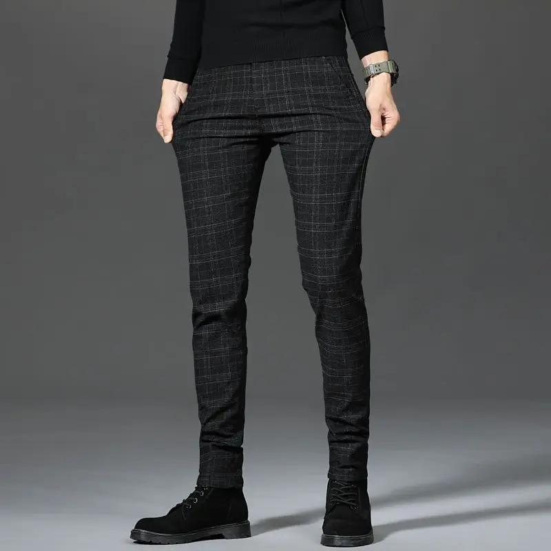 Celana Panjang Kasual Musim Semi dan Musim Panas Celana Trendi Gaya Korea Celana Bergaris Kotak-kotak Serbaguna Slim Fit Lurus