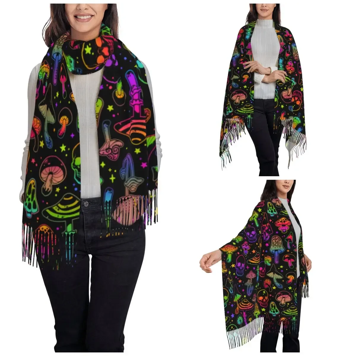 Psychedelic Mushrooms Shawl Wrap Women Winter Large Soft Scarf Skulls Pashminas Shawl Scarves