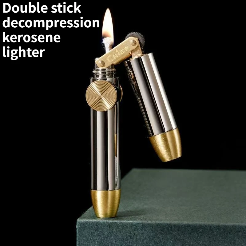 

New Creative Retro Rotatable Decompression Lighter Compact Brass Lighter High-end Men's Gift Cigarette Accessories