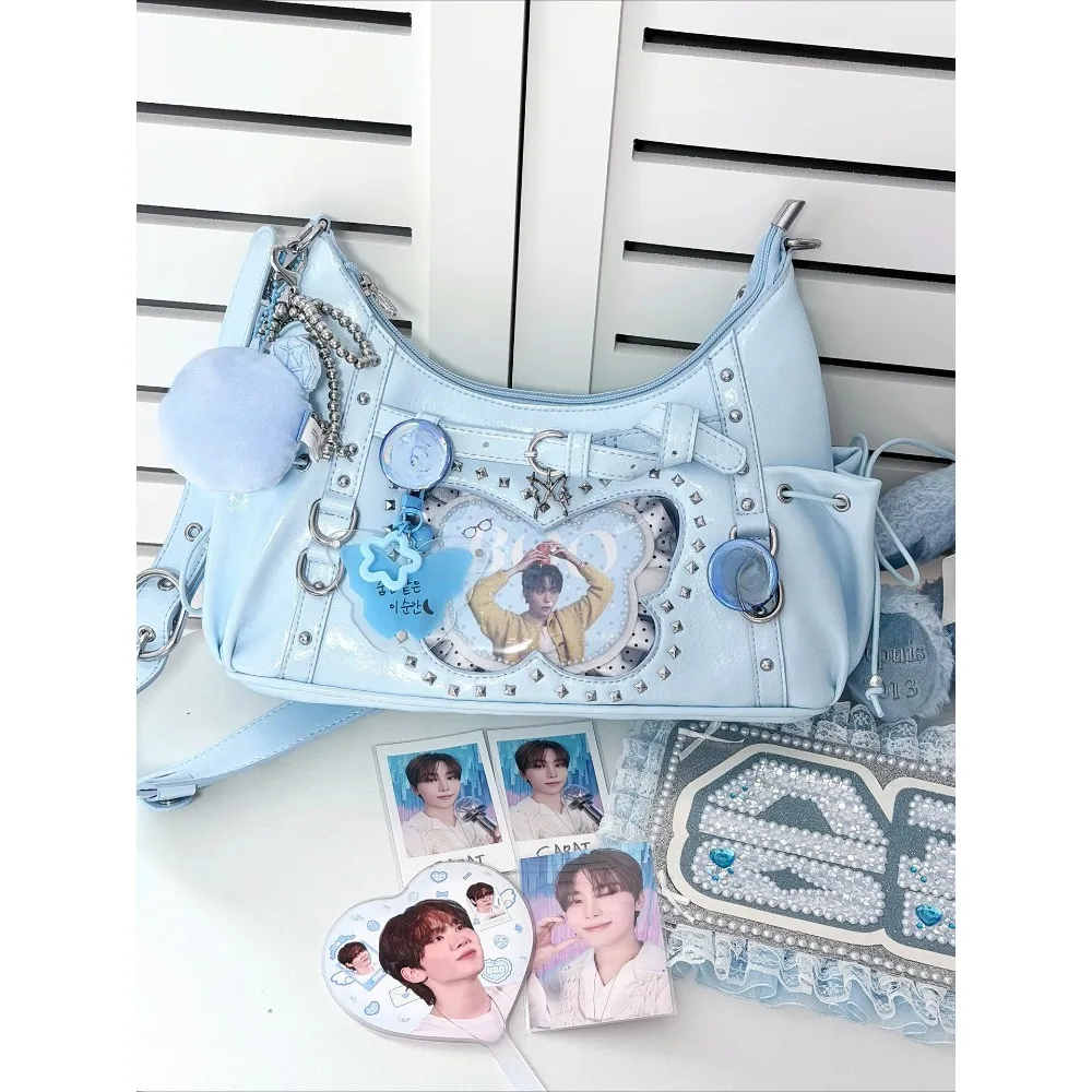 Japanese Transparent Bow Ita Bag Shoulder Crossbady Bags Underarm Bolsas Feminina Rivet Bolsa Original Bolsas Feminina Sac Femme