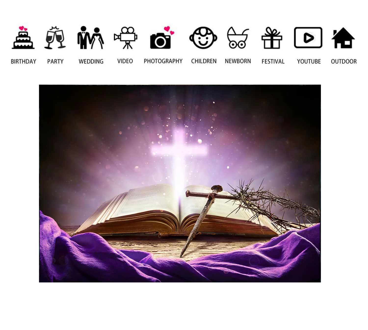 Easter themed backdrop, spring Christian cross Jesus photography background, religious party decoration photo banner props.