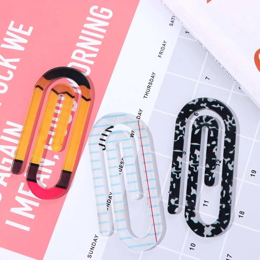 3Pcs/set Creative Paperclip Bookmark Acrylic Reading Mark Notebooks Paper Clips Lightweight DIY Paper Clips Crafts Decors