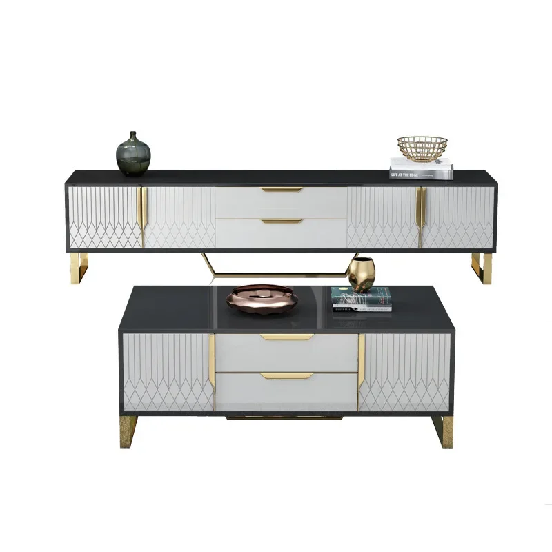 

TV cabinet coffee table combination modern simple Nordic white floor cabinet small apartment living room