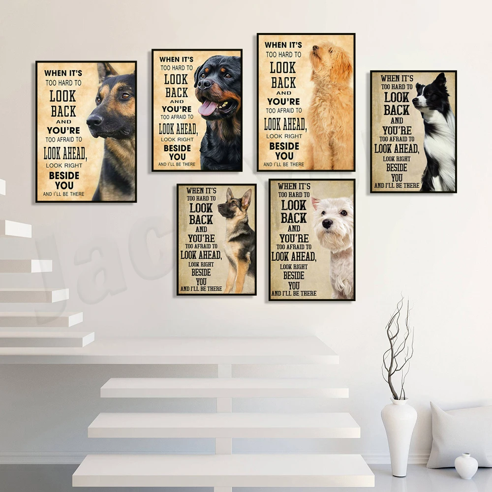 German Shepherd, Border Collie, Tuxedo Cat, Rottweiler Animal Poster When It's Hard to Turn Back Wall Art, Dog Mom, Dog Dad Gift