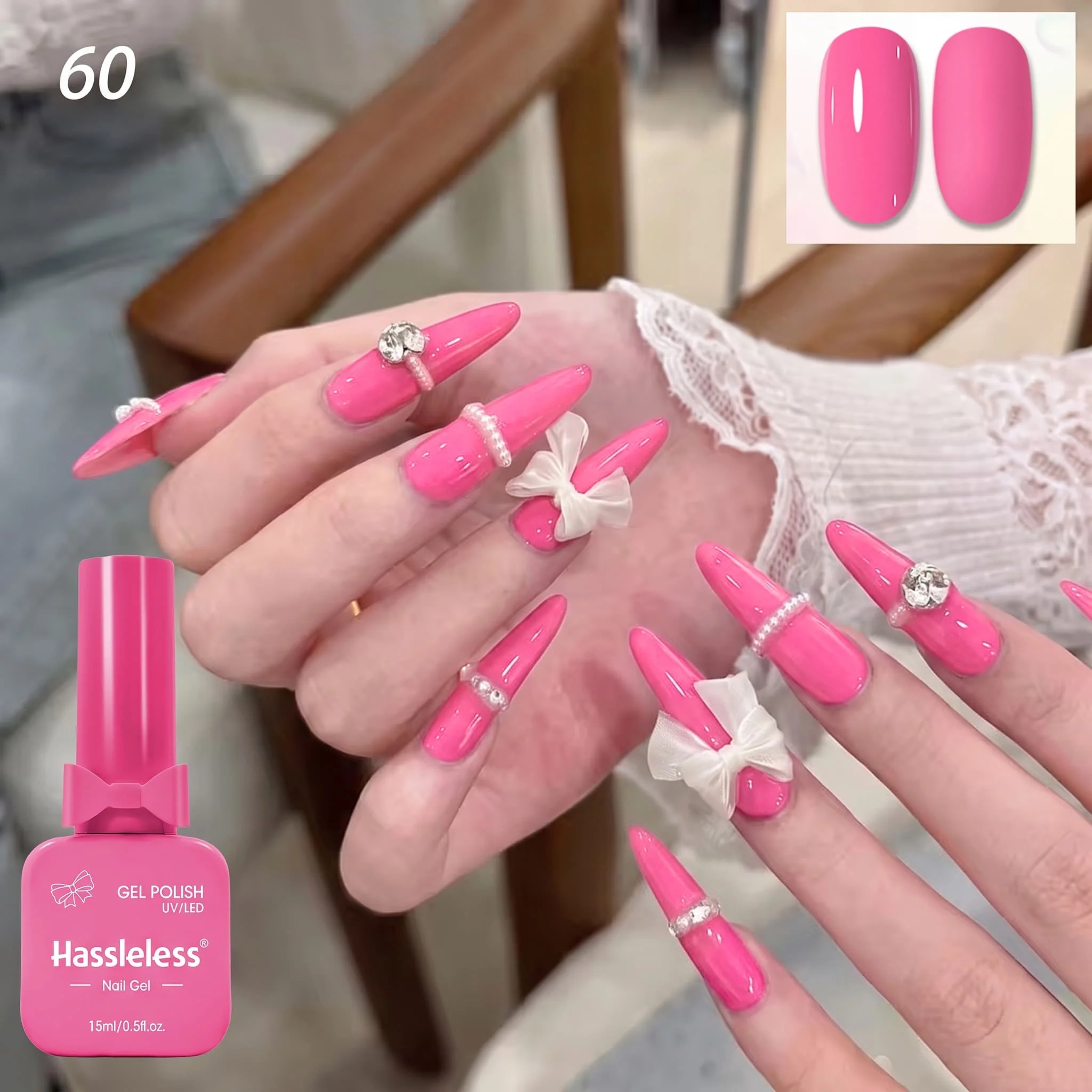 Hassleless 3-Piece Armor Gel Polish Set, Fluorescent Rose Red, Fluorescent Green, Bright Lemon Yellow with High Saturation and Vibrant Colors, 15ml Large Bottle, Full Mirror-Like Shine, Suitable for Home Salon DIY Nail