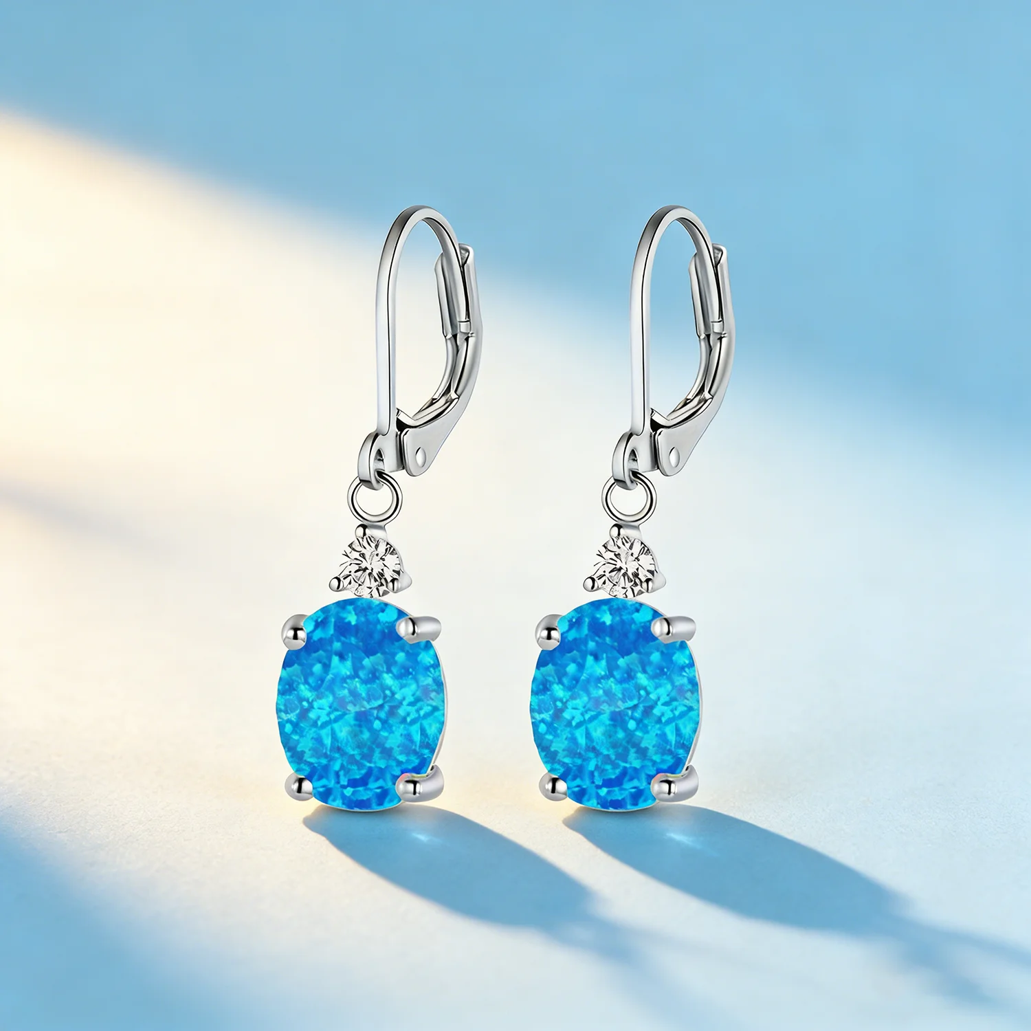 

JieLing Элегантные женские серьги с цирконом белого и синего опала, висячие серьги из серебра 925 пробы, розового золота, модные ювелирные изделия 2025 года