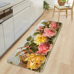 Pink Rose Printed Rugs Non-slip Entrance Doormat Bedroom Bedside Floormat Kitchen Living Room Laundry Bathroom Carpet Home Decor