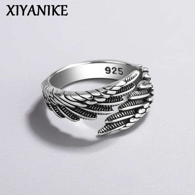 

XIYANIKE Silver Color Simple Fashion Vintage Elegant Feather Adjustable Ring For Women Fine Jewelry Party Accessories