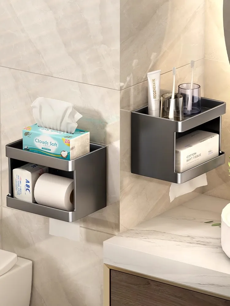 Nordic Light Luxury Household Bathroom Tissue Box Storage Rack Wall-Mounted Double Layer Storage Placing Items Paper Roll Rack