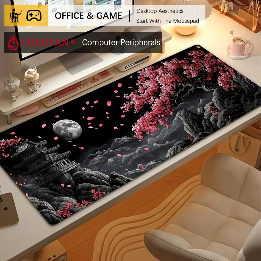 Ancient architecture and cherry blossoms Mouse Pad Desk Mat Non-Slip Durable office mouse mat gaming mats with Stitched Edge