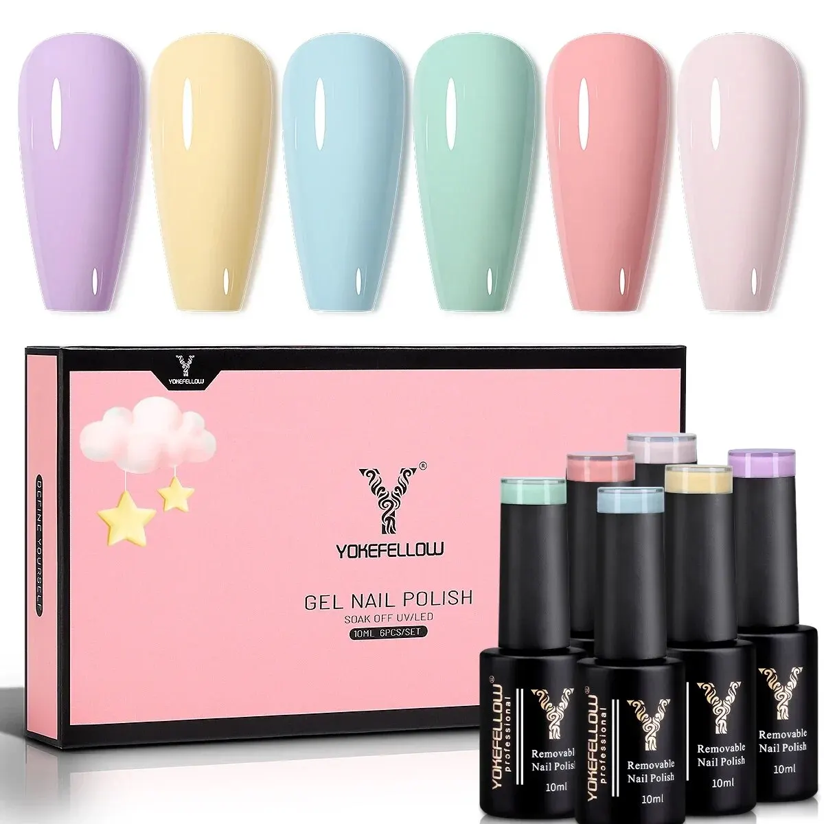 

YOKEFELLOW 6PCS Pastel Gel Nail Polish Set Spring Summer Gel Polish Macaron Candy Sweet Color Soft Pink Yellow Purple Gel Polish