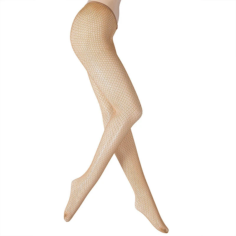 Women V-waist Hollow Fish Net Stockings  Mesh Bodystockings Sexy Jumpsuit Stage Glitter Shiny Silk Nightclub Pantyhose