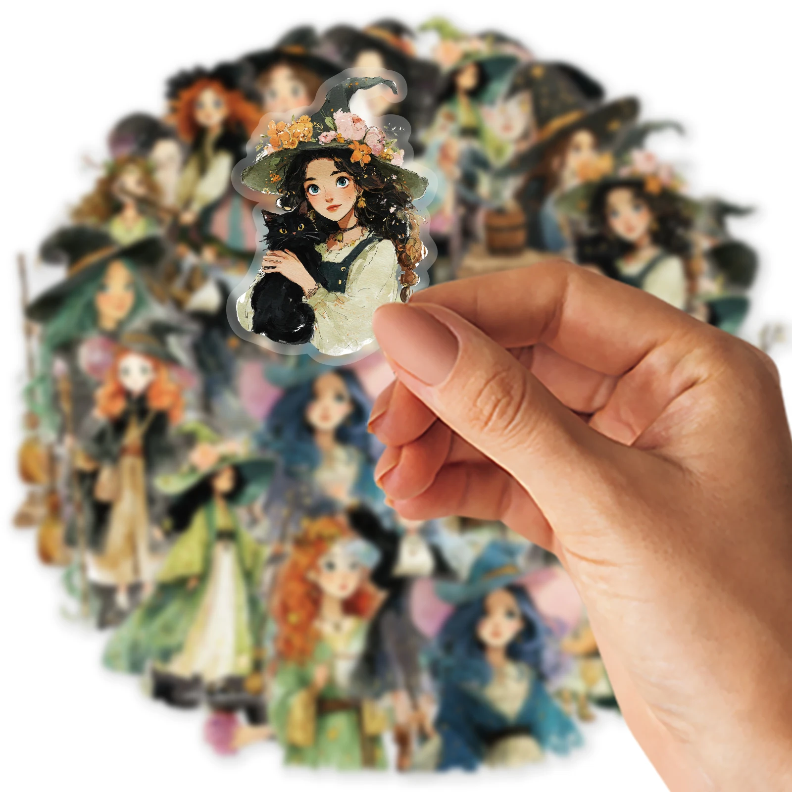 Etori Life Witch's Whispers Retro Magical Girl Schattig Karakterpatroon Huisdierstickers voor decoratie Scrapbookingbenodigdheden, Notitieboekjes, Telefoonstickers, Anime Diy, Kindercadeau Papieren zakken, Speelgoedstickers