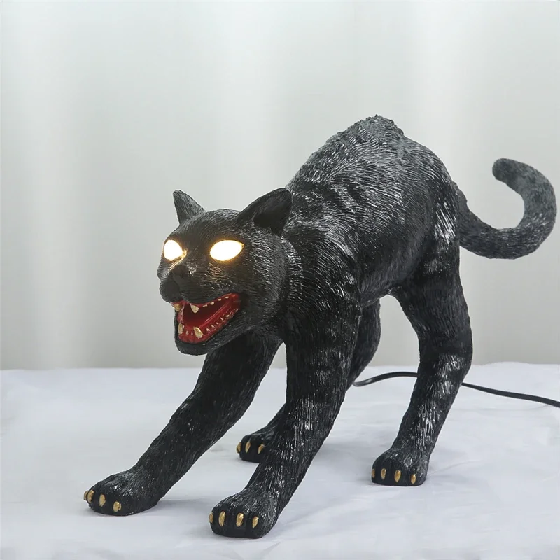 Resin Black Cat Table Lamps Modern Bedroom Bedside Lamp Animal Desk Light Fixtures Home Art Decor Study LED Lighting Luminaire