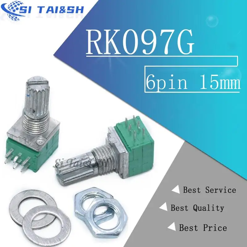 5pcs RK097G 5K 10K 20K 50K 100K 500K B5K with a switch audio 6pin shaft 15mm  amplifier sealing potentiometer