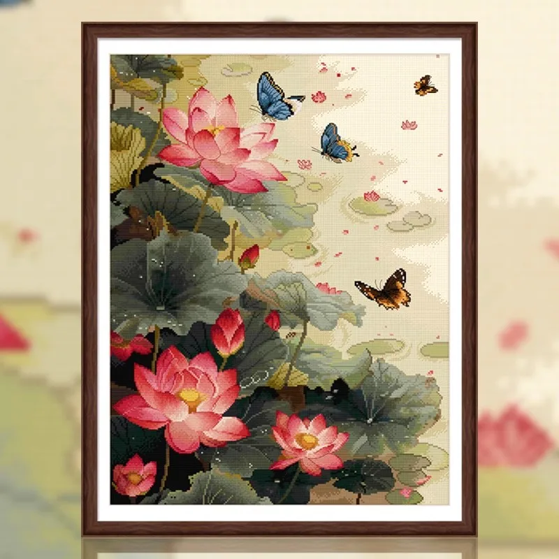 Cross Stitch Lotus Butterfly 11CT 14CT Embroidery DIY Printed Kits  Needlework Sets Home Decor Crafts 82 Colors