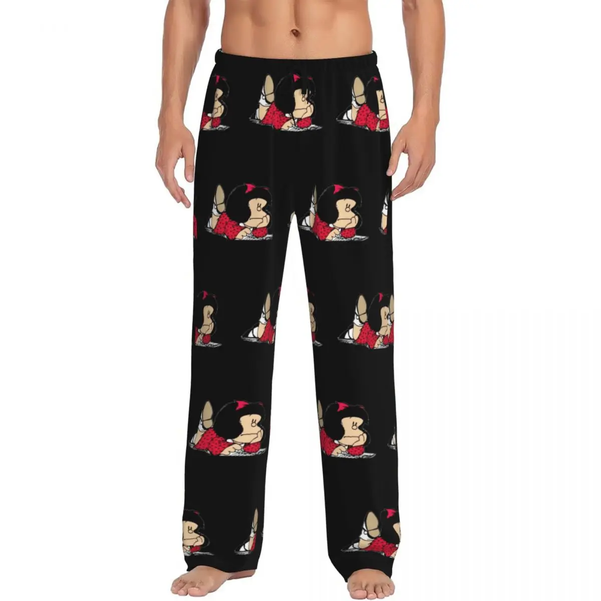 Custom Men Cute Mafalda Pajama Pants Printed Argentine Cartoon Quino Comic Sleep Sleepwear Bottoms with Pockets