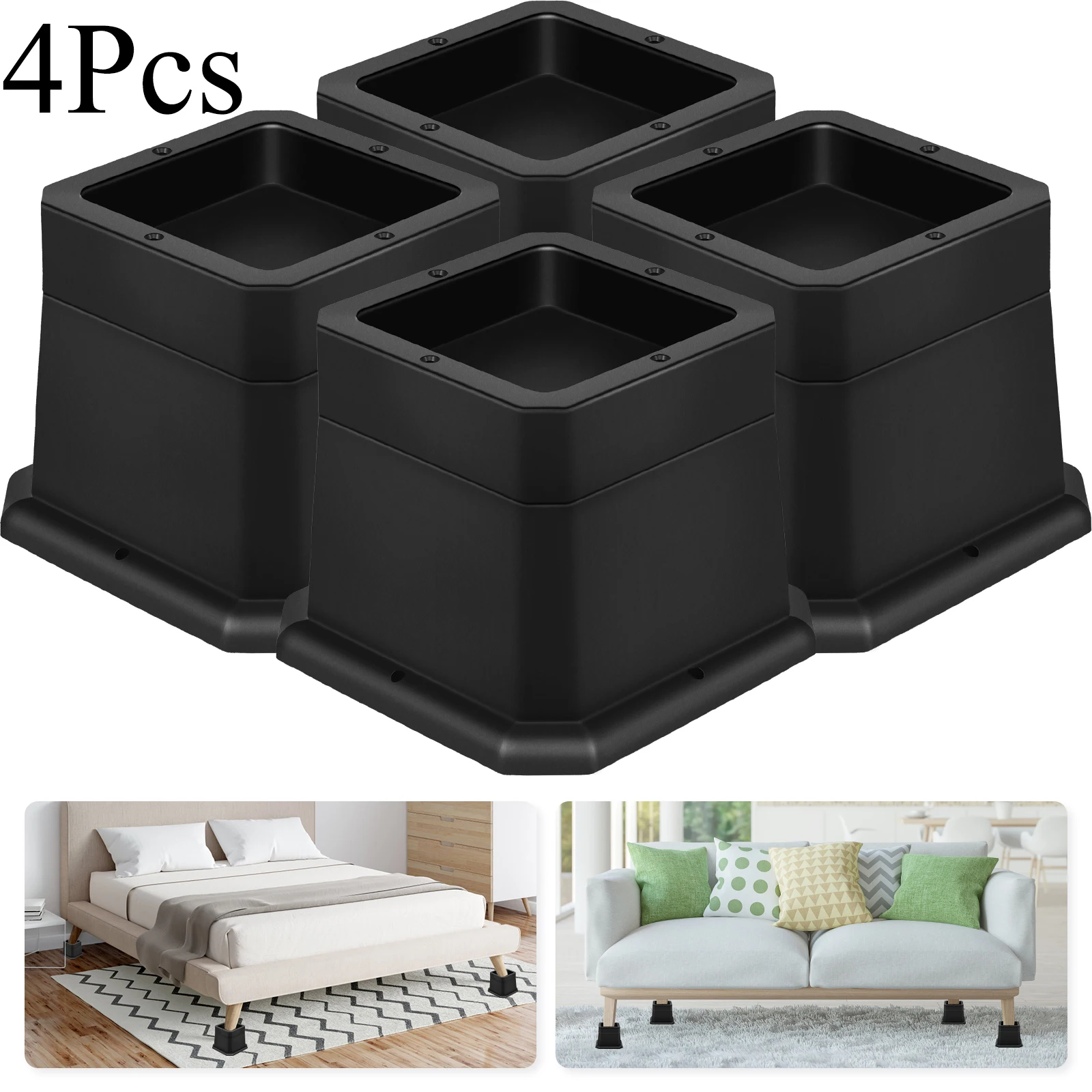 

4Pcs Chair Feet Riser Furniture Heightening Foot Pad Anti Slip Bed Sofa Chair Table Feet New Wear Resistant Steel Support Riser