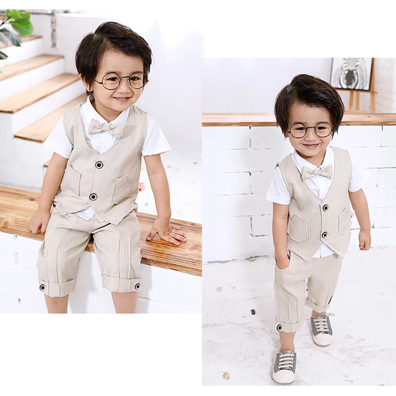 Baby Boys Clothing Set Infant Gentleman Outfit Top + Shorts Baptism Wedding Birthday Gift Costume 2PCS Kids Summer Clothes Suit