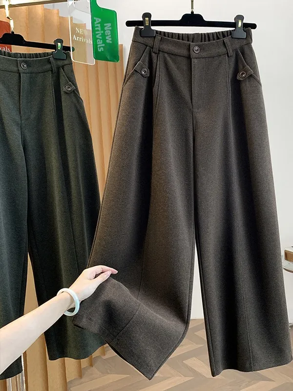 High Waist Wide Leg Pants Women's Woolen Loose Fit Casual High Waist Loose Style Autumn Winter New Arrival Straight Leg Trousers