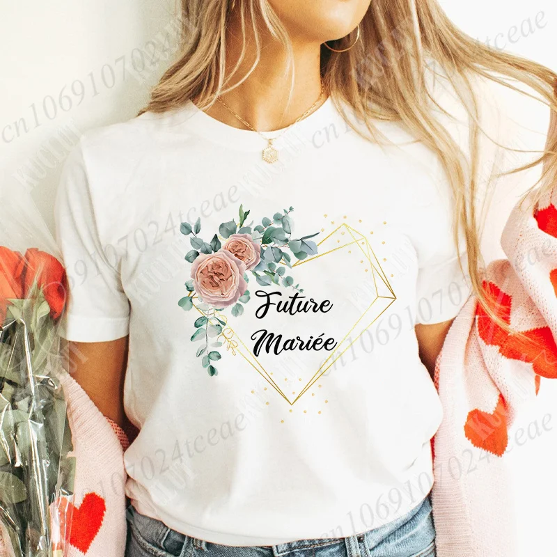 French Girls Bachelorette EVJF Party Tops Team Future Bride T-Shirt Short Sleeved Fashion Flower Crown Tees Bridal Wedding Shirt