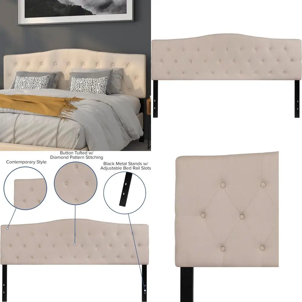 EMMA + OLIVER لوح رأسي منجد بحجم كينغ من القماش باللون البيج