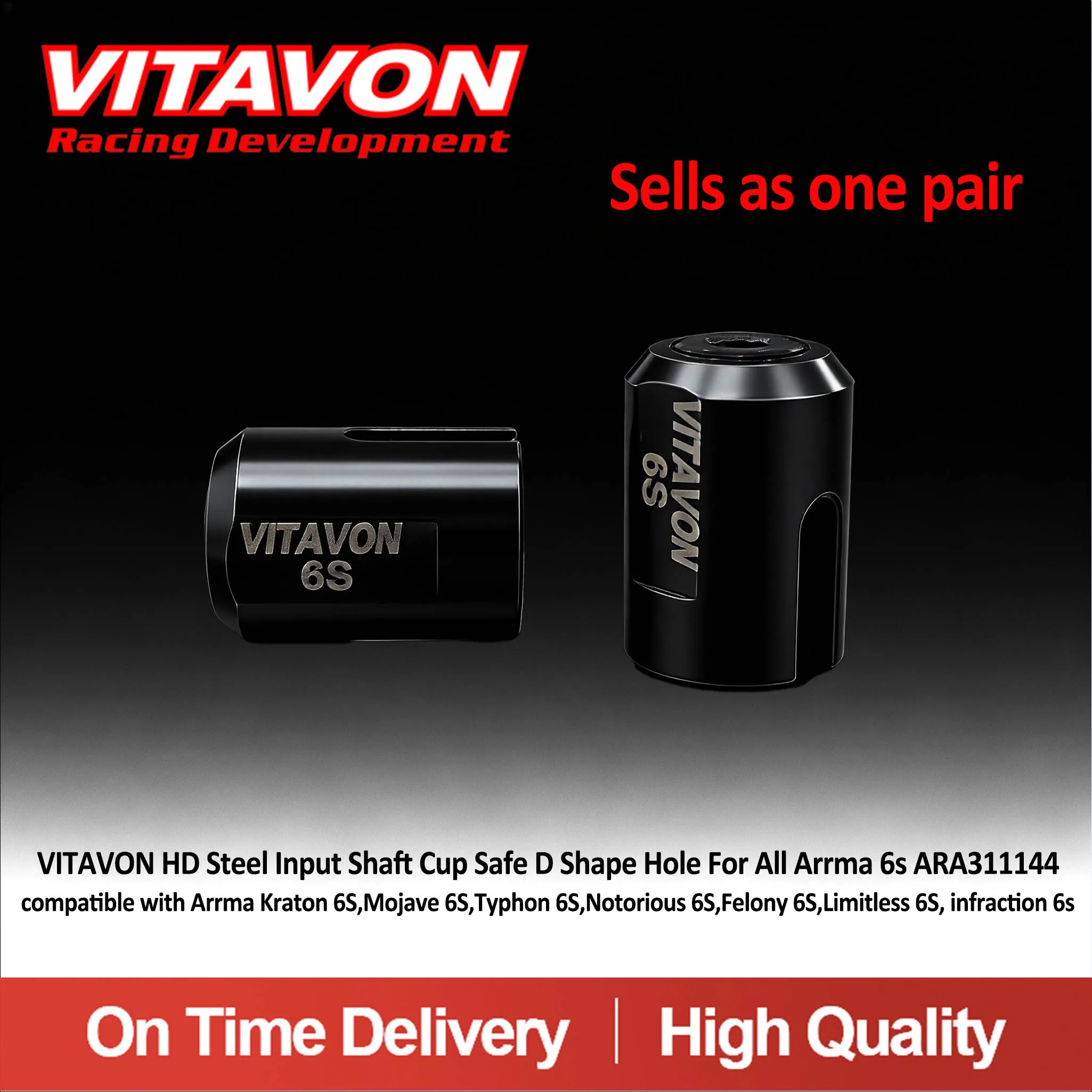 VITAVON HD Steel Input Shaft Cup Safe D Shape Hole For All Arrma 6s ARA311144