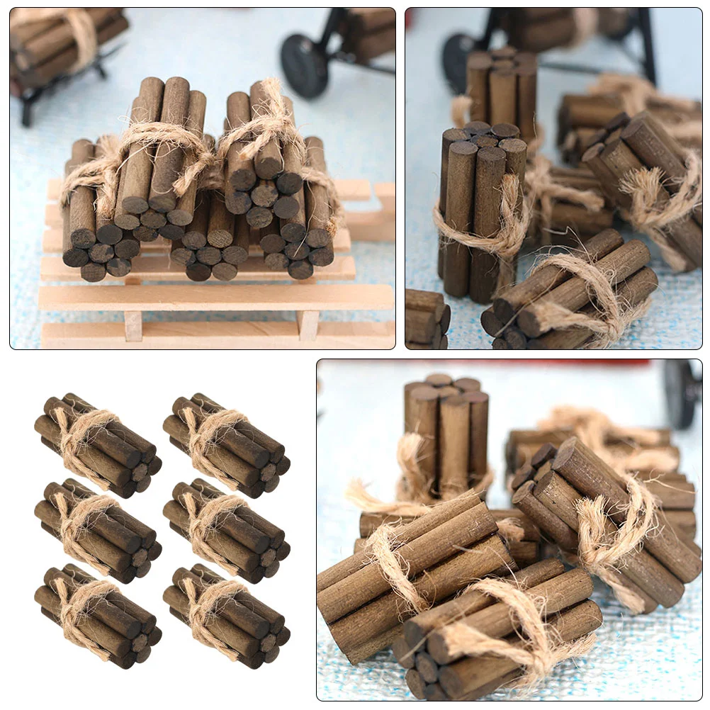 6 Pcs Mini Craft Small Firewood Pile Model Holder Plaything House Scene Layout Prop Decor Supplies DIY Fireplace Toys