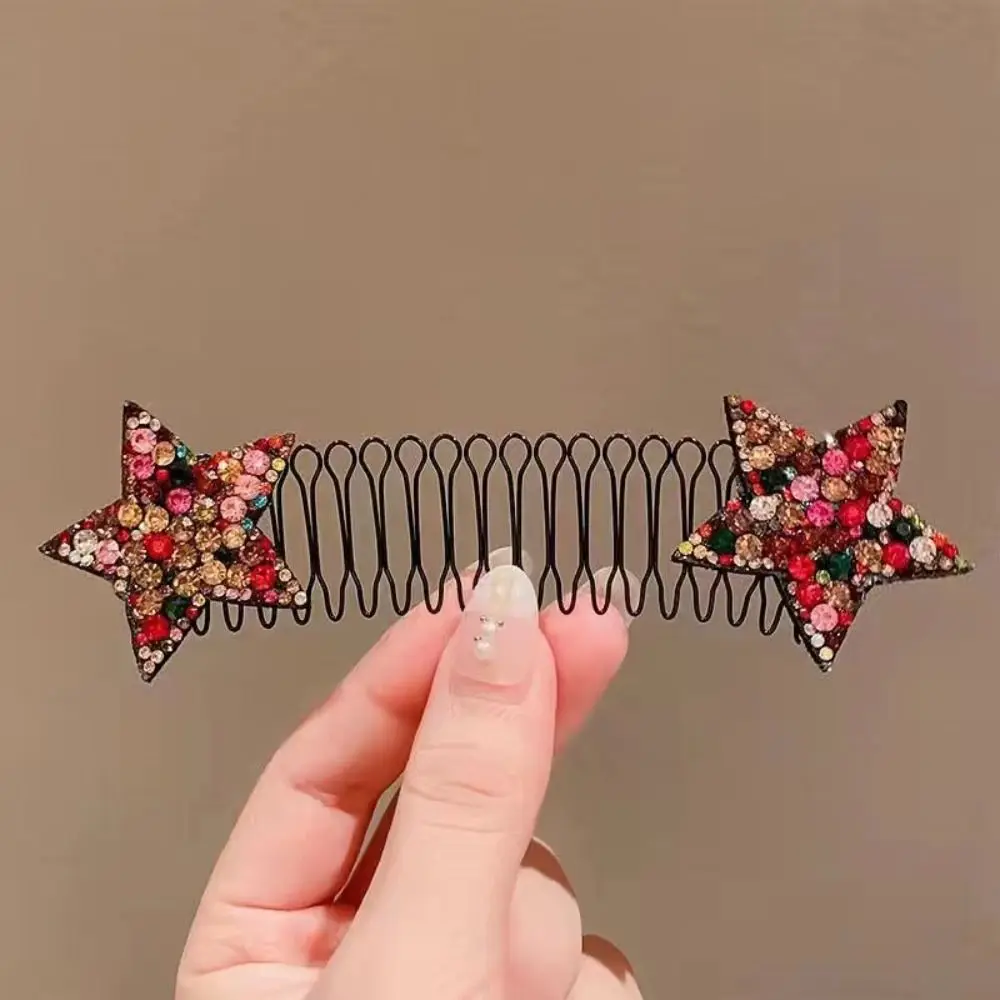 Diamond Star Butterfly Bow Hair Comb, clipe de acabamento, dentes extra Hair Holder, U Shape Fixed Combs para meninas, crianças