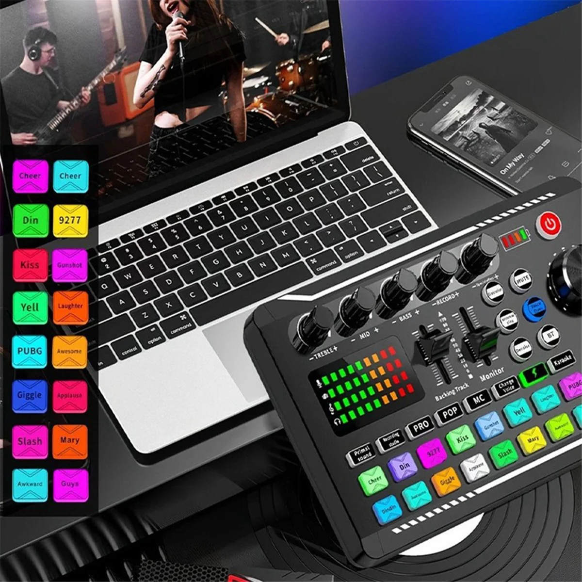 

F998 Sound Card and BM800 Microphone Kit Mic Sound Mixer Sound Card Audio Mixing Console Amplifier for Singing PC Phone