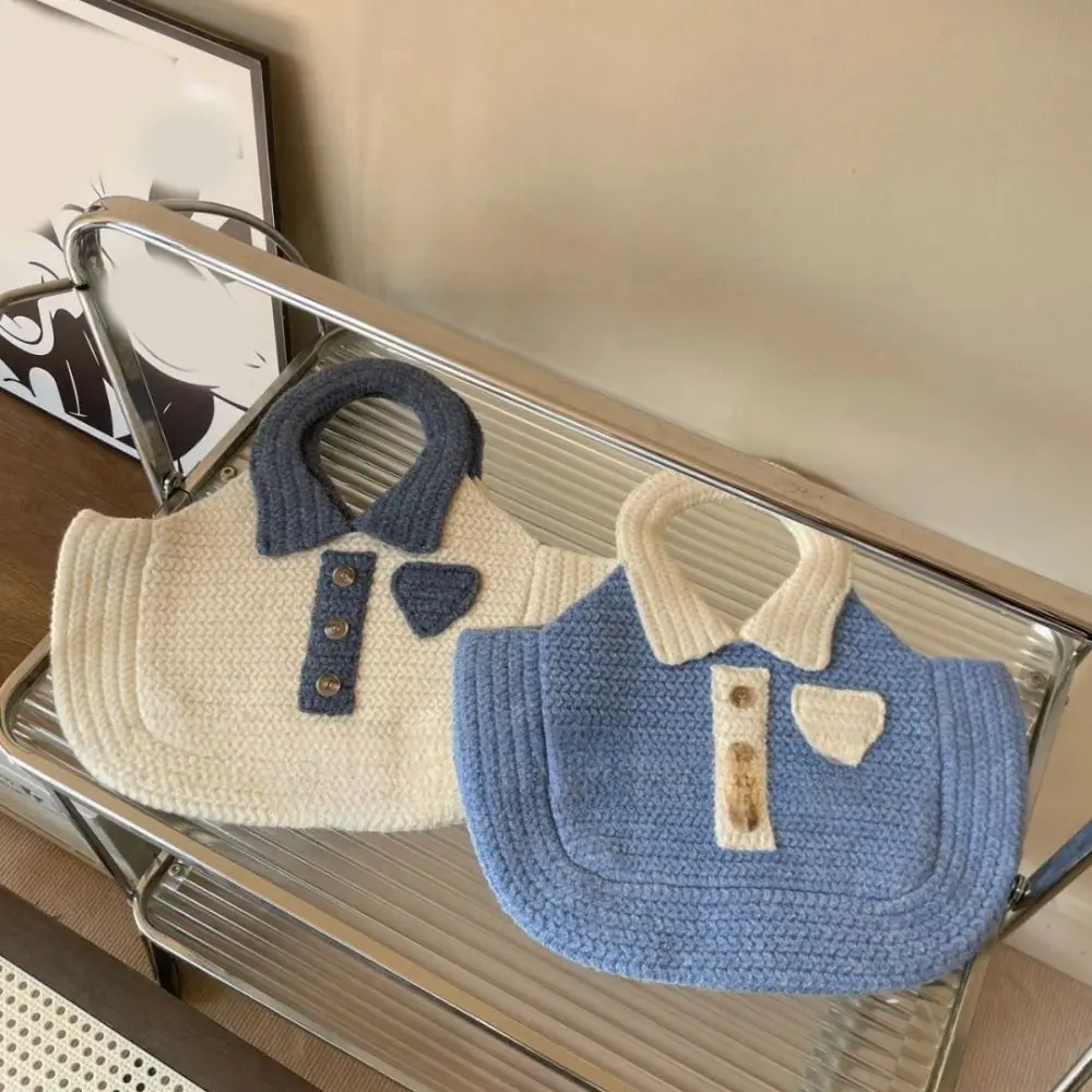 

Creative Multicolor Shirt Knitted Handbag Soft Cute Woolen Weave Bag Hand Woven Large Capacity Knitted Wrist Bag Shopping Bag