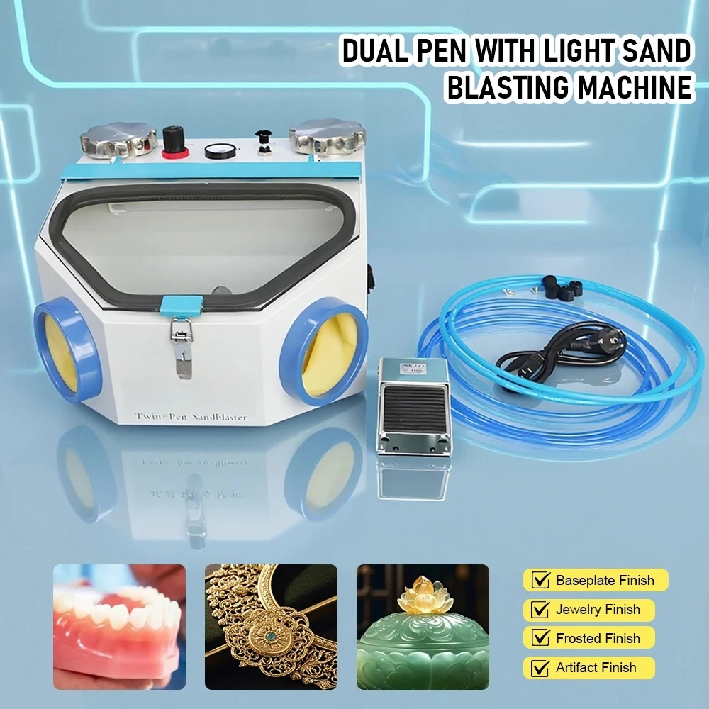 Dual Spray Gun Sandblasting Machine Dental Double Pen Sanding Blaster Metal Jewelry Processing Polishing Sandblasting Machine