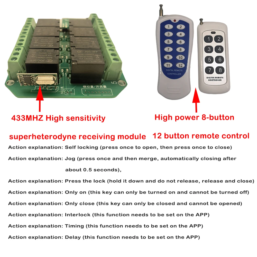 8CH Tuya Wireless Switch Module DC 7-27V 8 Channels Wifi / Zigbee Relay Module Remote Control 433MHz DIY Smart Home Automation