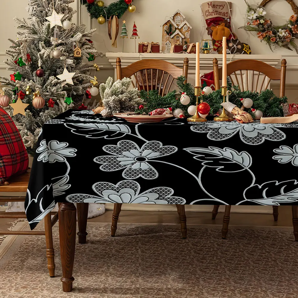 Elegant Floral Dots Waterproof table cloth, splash-proof tablecloth, for party, Halloween, Christmas, dining, camping
