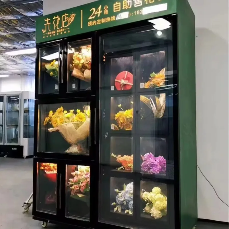 Refrigerated flower vending machines with 24/7 self-service and mobile payment support