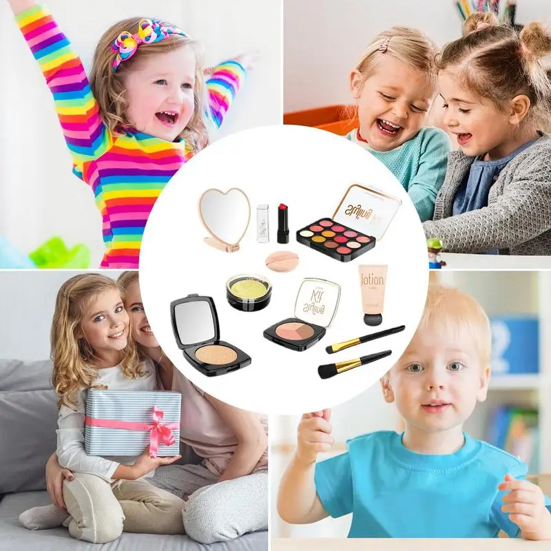 Juego de maquillaje para niños, juegos de cosméticos de imitación para niñas, Kit de maquillaje para juego de imitación, kits de cosméticos seguros para jugar y