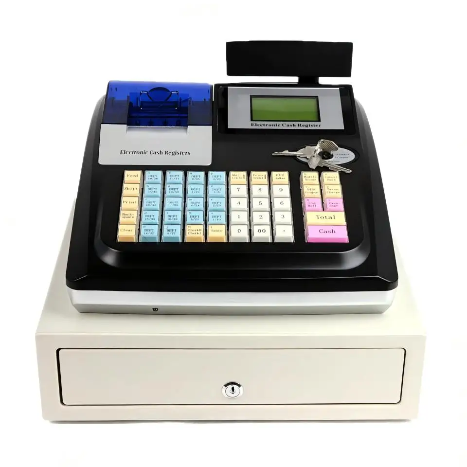 

Electronic Cash Register With Thermal Receipt Printer 8-digit LED Screen Control Lock UV Counterfeit Money Detector Cash Drawer
