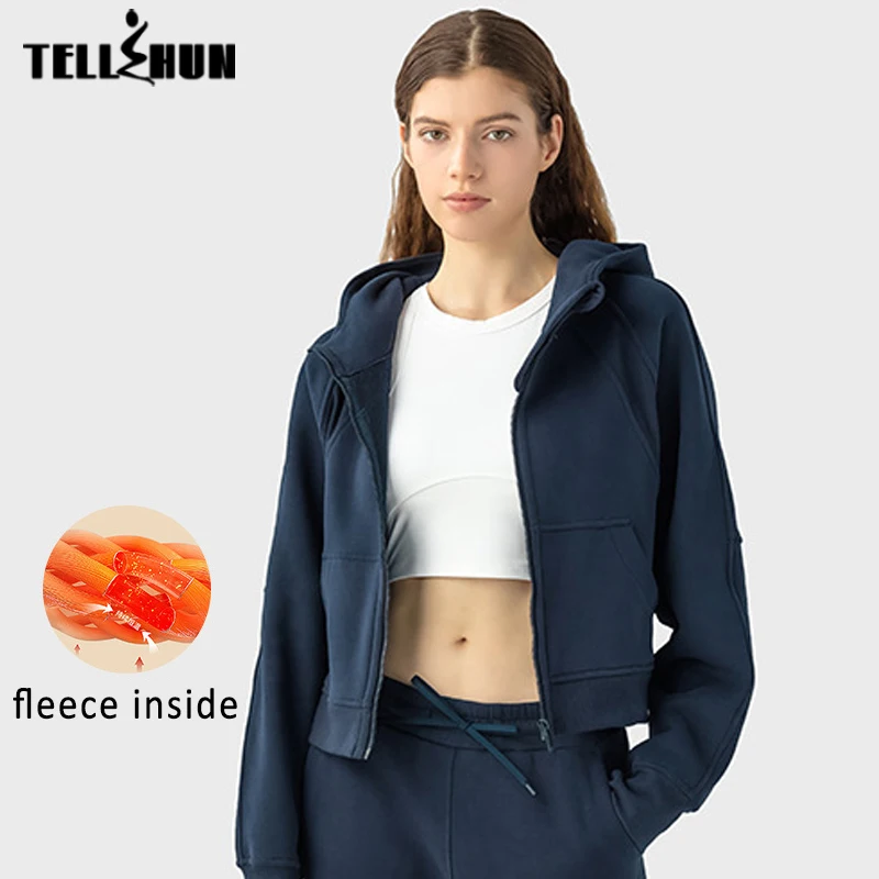 Winter Zipper hooded sports jacket for women's thick warm outdoor leisure wear female yoga training fitness fleece Hiking jacket