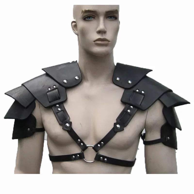 Renascimento medieval Viking Pirata Ombro Armadura Cavaleiro Gladiador Pauldrons Steampunk Homens PU Couro Peito Armadura Cosplay Larp