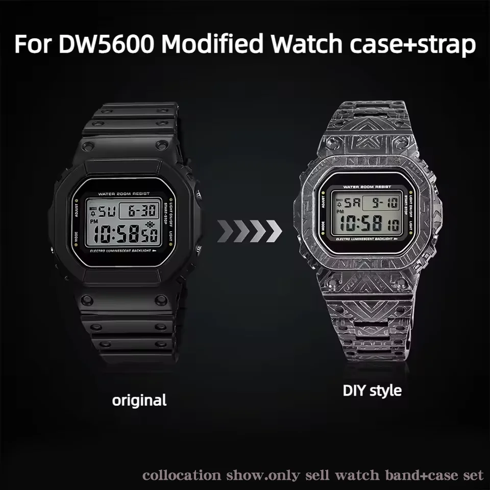 

DW5600 Mod Kit Modified Retro pattern Stainless Steel Watch case strap For Casio G-SHOCK DW-5600 GW-5600 Watch Indian style Men