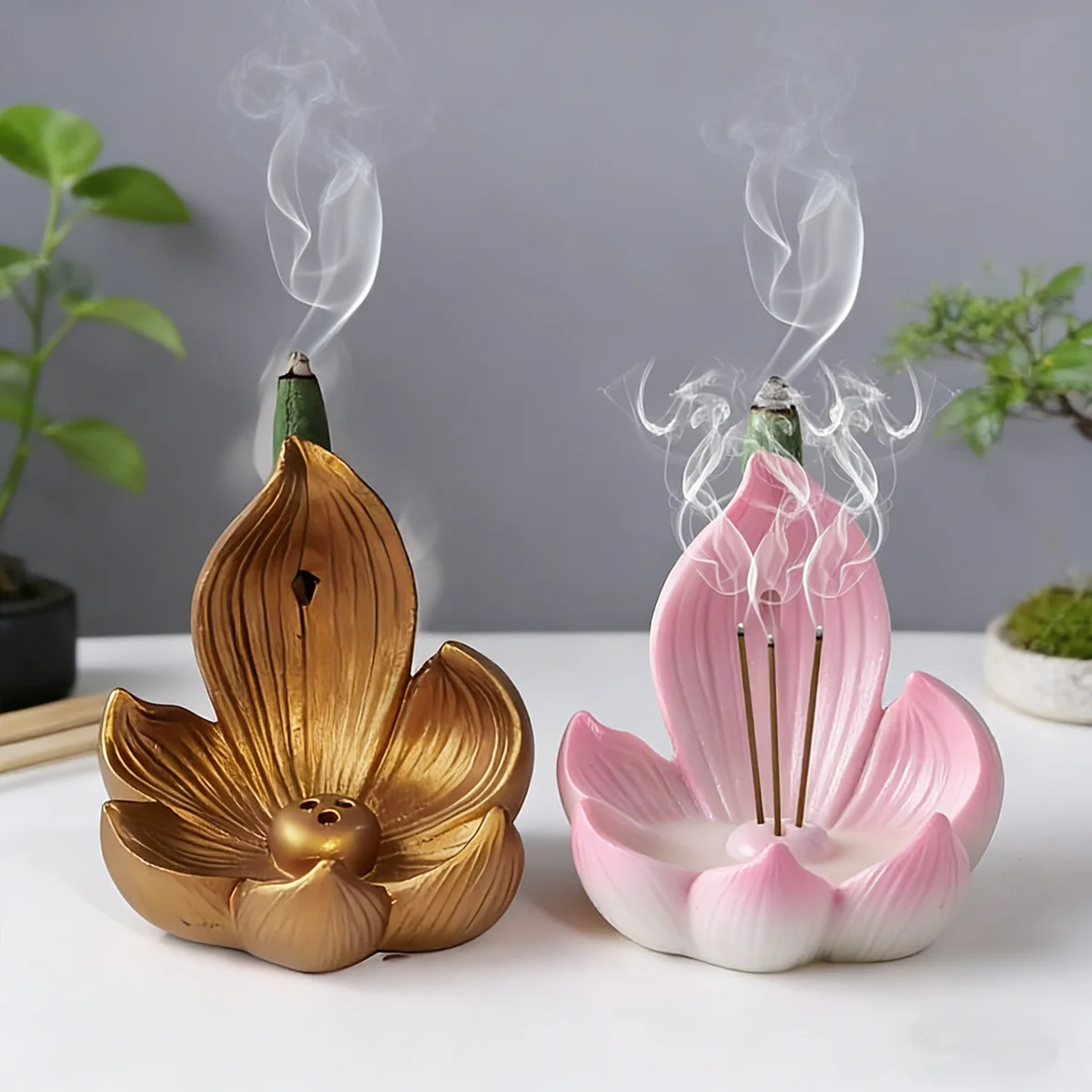 Pink Lotus Backflow Incense Burner, Zen Meditation Aromatherapy Decor for Home Office, Relaxation Gift, Chinese Style Ceremony