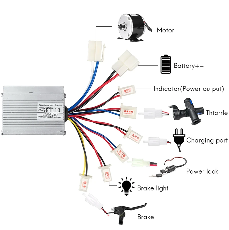 Controller spazzolato motore bici elettrica 24V/36V/48V 250W/350W/500W/800W DC Controller elettrico E-scooter parte accessori Ebike