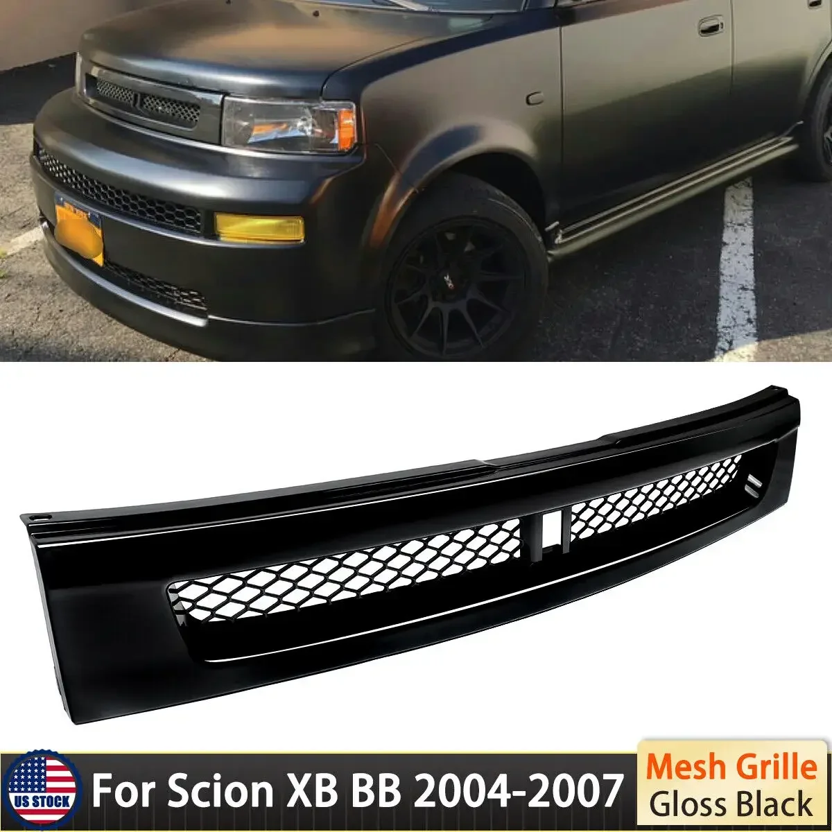 For 2004-2007 Scion XB BB Glossy Black JDM Front Hood ABS Grill Mesh Grille