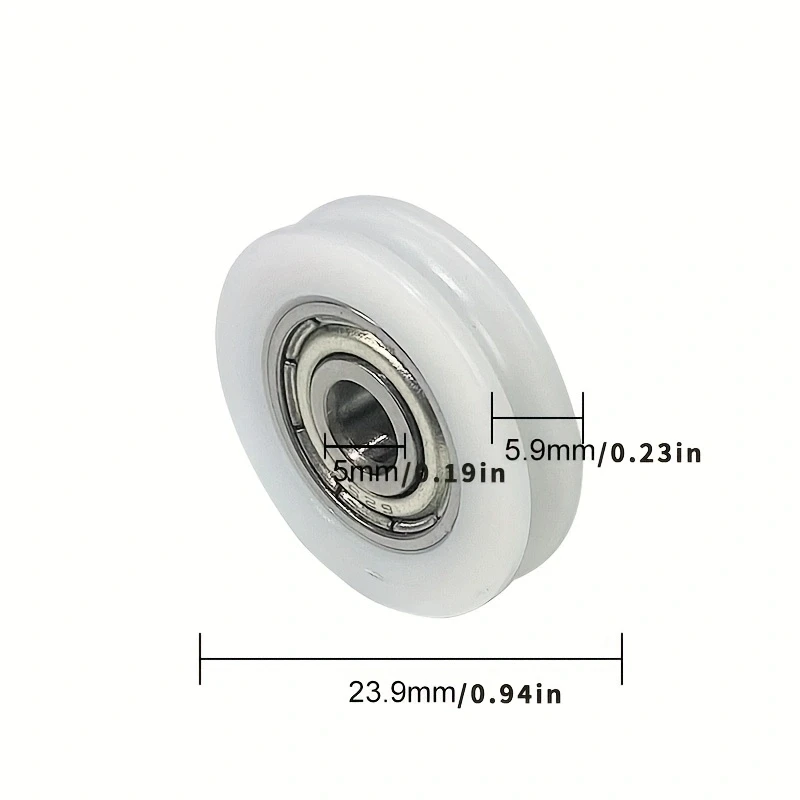 9Pcs White Nylon Roller Wheels with Bearing 23.9mm OD 5mm Bore Silent Rollers for Door Window Furniture