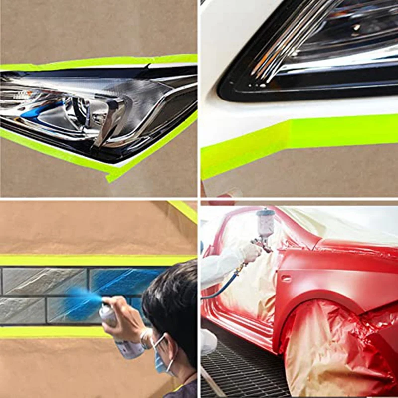 3-Piece Set,Pre- Masking Paper Protection Covering Cloth Tape For Automotive Covering Painting Paint Masking