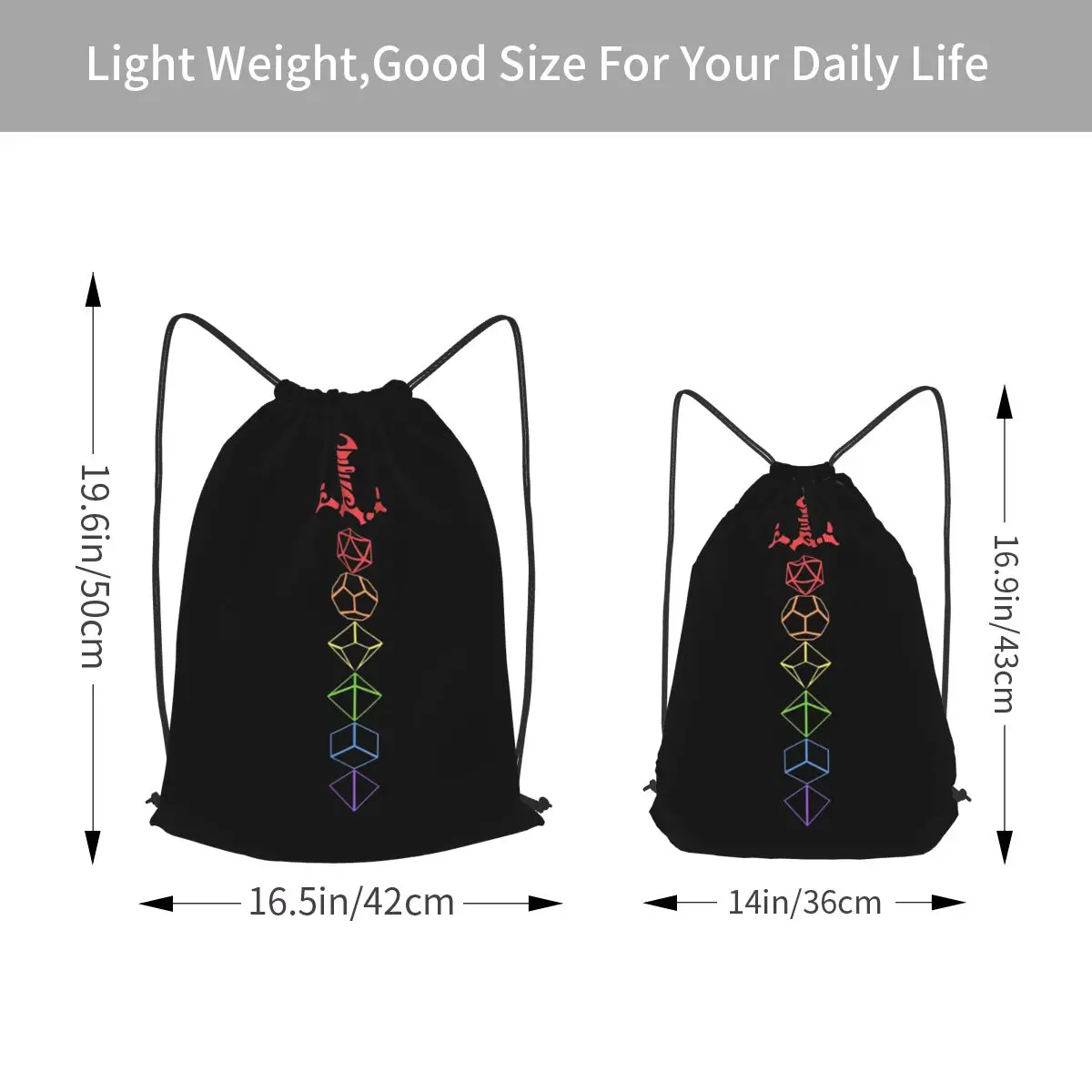Rainbow Dice Sword Tabletop RPG Gaming Backpacks Multi-function Drawstring Bundle Pocket Sports Bag Book Bags for Travel School