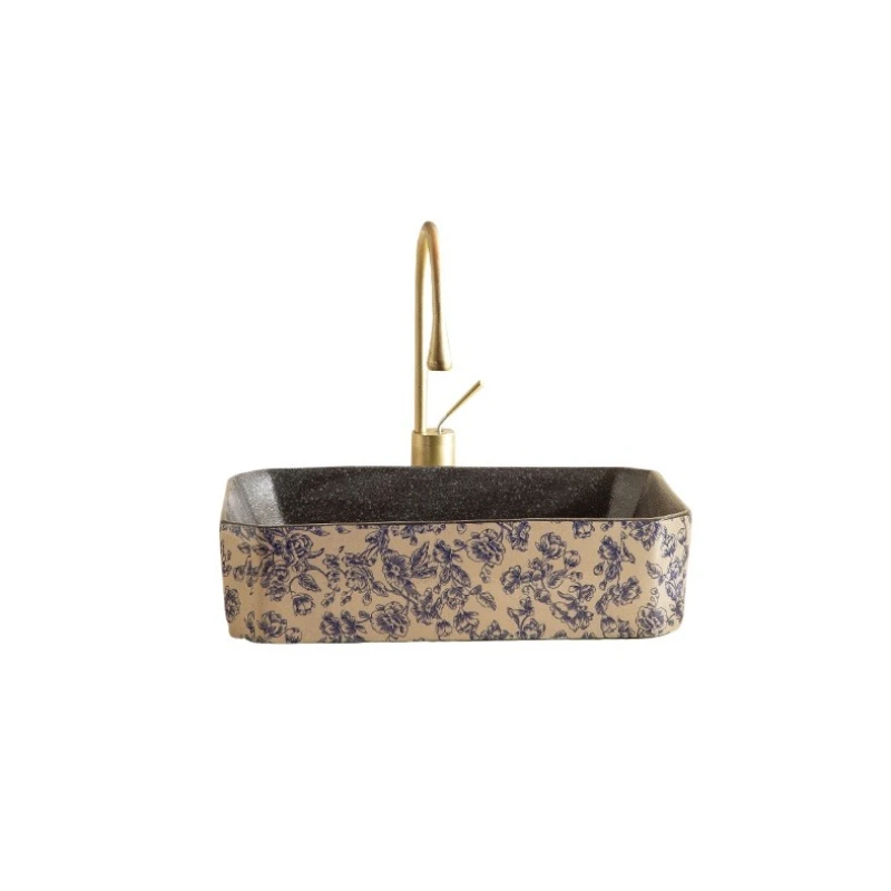 

Умывальник для ванной комнаты Умывальник для балкона Ванная комната Сине-белая уличная керамическая раковина в стиле ретро на столешнице